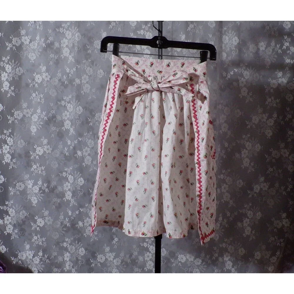 Vintage 60s Pink Floral Apron 1960s Retro Spring Cute Kitchen Rockabilly Linens
